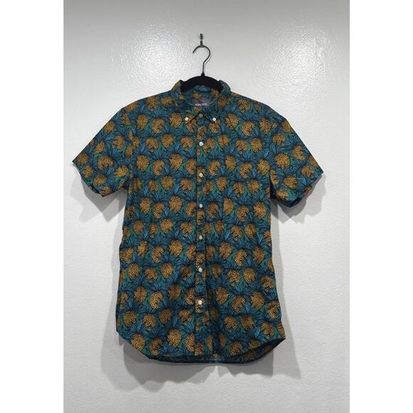 BONOBOS Pineapple Fields Riviera Print Slim Fit Shirt Size Medium Short Sleeve - Picture 1 of 7